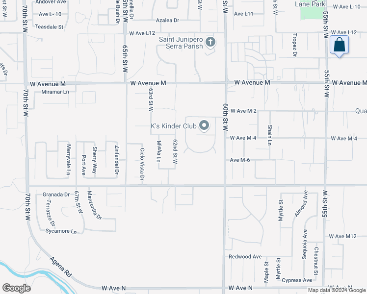 map of restaurants, bars, coffee shops, grocery stores, and more near 6005 Buckingham Court in Palmdale