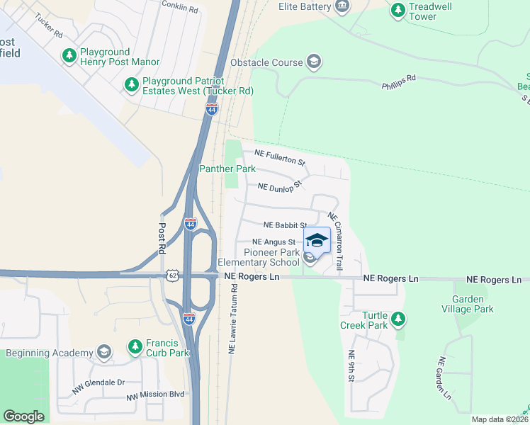 map of restaurants, bars, coffee shops, grocery stores, and more near 105 Northeast Cimarron Trail in Lawton