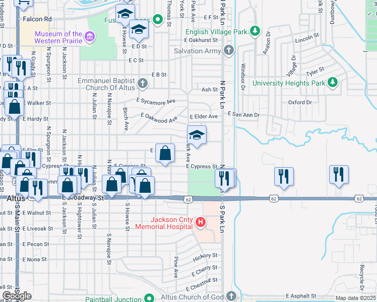map of restaurants, bars, coffee shops, grocery stores, and more near 400 North Park Avenue in Altus