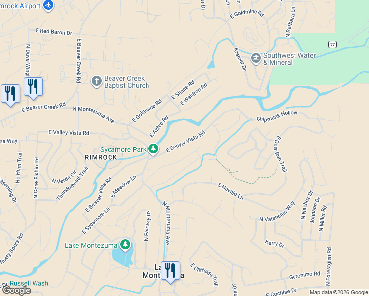 map of restaurants, bars, coffee shops, grocery stores, and more near 4275 East Beaver Vista Road in Lake Montezuma
