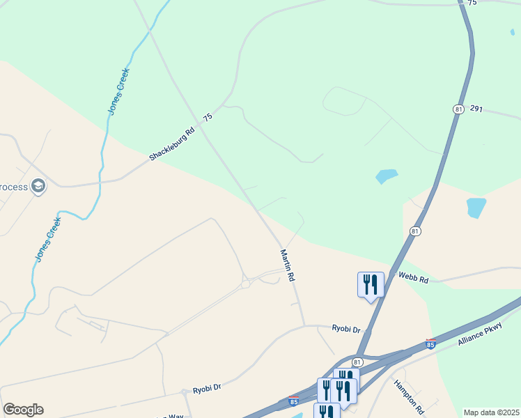 map of restaurants, bars, coffee shops, grocery stores, and more near 101 Blackbear Trail in Williamston