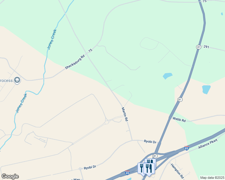 map of restaurants, bars, coffee shops, grocery stores, and more near 101 Blackbear Trail in Williamston