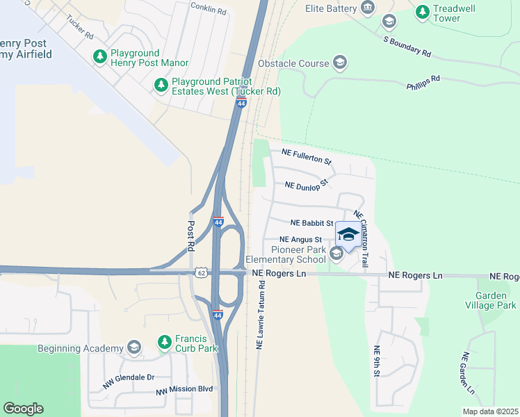 map of restaurants, bars, coffee shops, grocery stores, and more near 3038 Northeast Pioneer Boulevard in Lawton