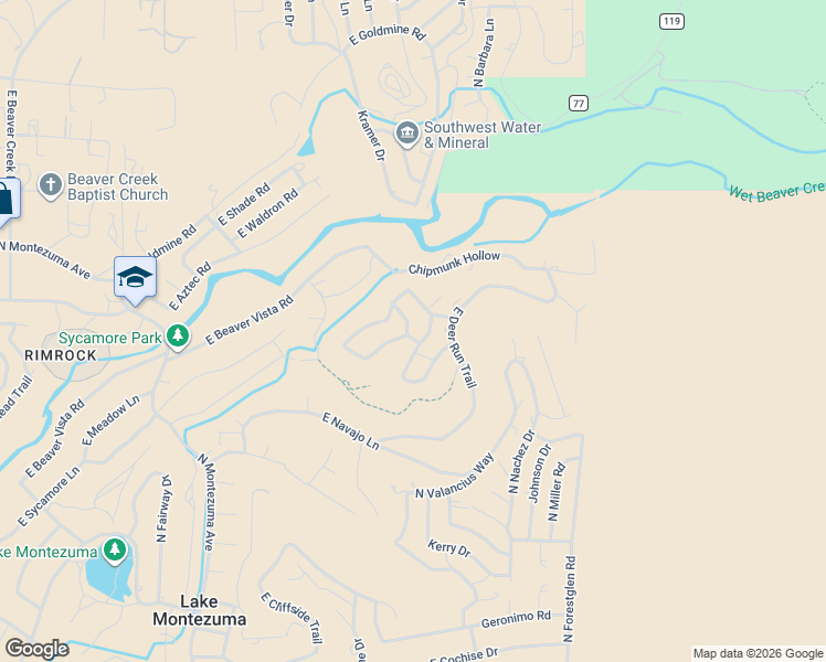map of restaurants, bars, coffee shops, grocery stores, and more near 4915 Tenderfoot Trail in Lake Montezuma
