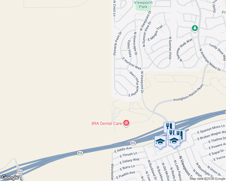 map of restaurants, bars, coffee shops, grocery stores, and more near 6794 North Sunset Court in Prescott Valley