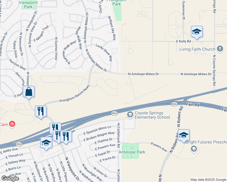map of restaurants, bars, coffee shops, grocery stores, and more near 7909 East Huckleberry Trail in Prescott Valley