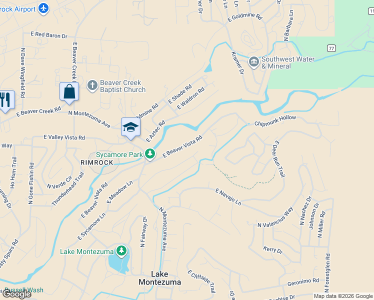 map of restaurants, bars, coffee shops, grocery stores, and more near 4275 East Beaver Vista Road in Lake Montezuma
