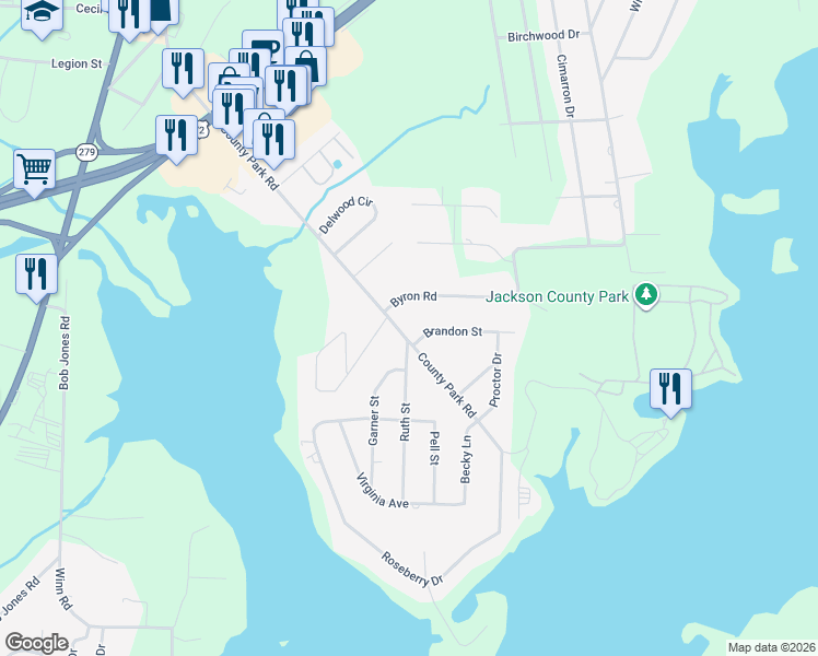 map of restaurants, bars, coffee shops, grocery stores, and more near 1904 County Park Road in Scottsboro
