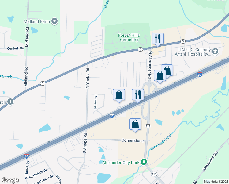 map of restaurants, bars, coffee shops, grocery stores, and more near 3631 Lincoln Avenue in Alexander