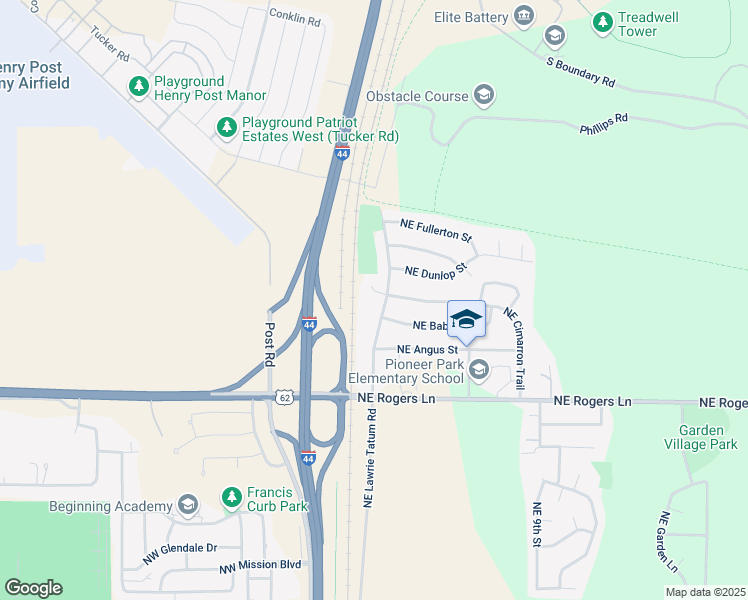 map of restaurants, bars, coffee shops, grocery stores, and more near 3038 Northeast Pioneer Boulevard in Lawton