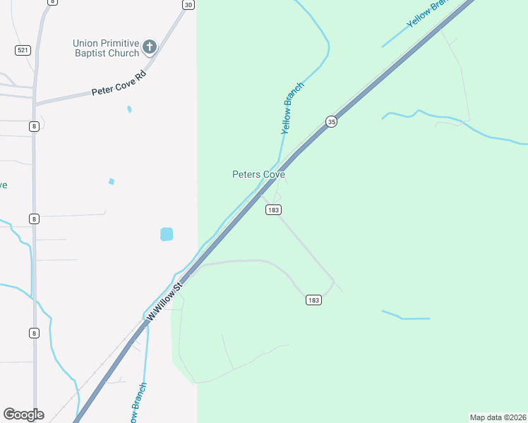 map of restaurants, bars, coffee shops, grocery stores, and more near 20 County Road 183 in Woodville