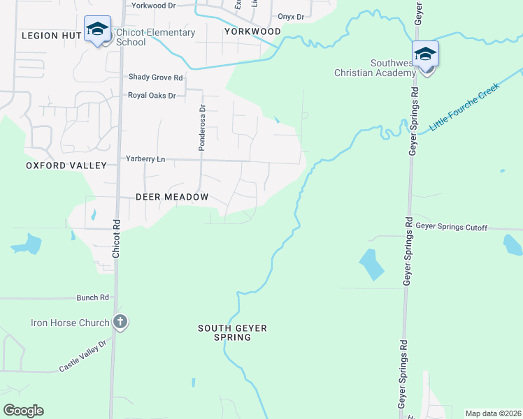 map of restaurants, bars, coffee shops, grocery stores, and more near 34 Springtree Circle in Little Rock