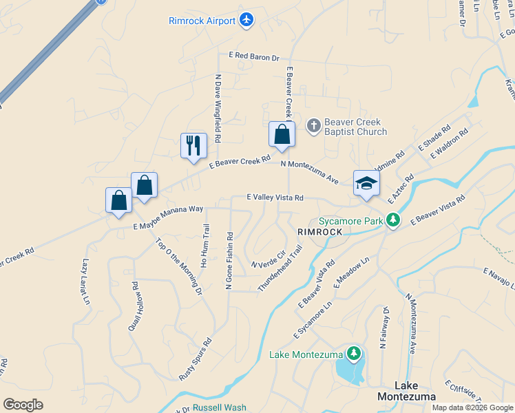 map of restaurants, bars, coffee shops, grocery stores, and more near 4235 East Cliffside Trail in Lake Montezuma