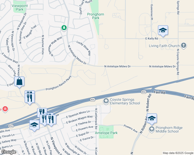 map of restaurants, bars, coffee shops, grocery stores, and more near 6881 North Killdeer Trail in Prescott Valley