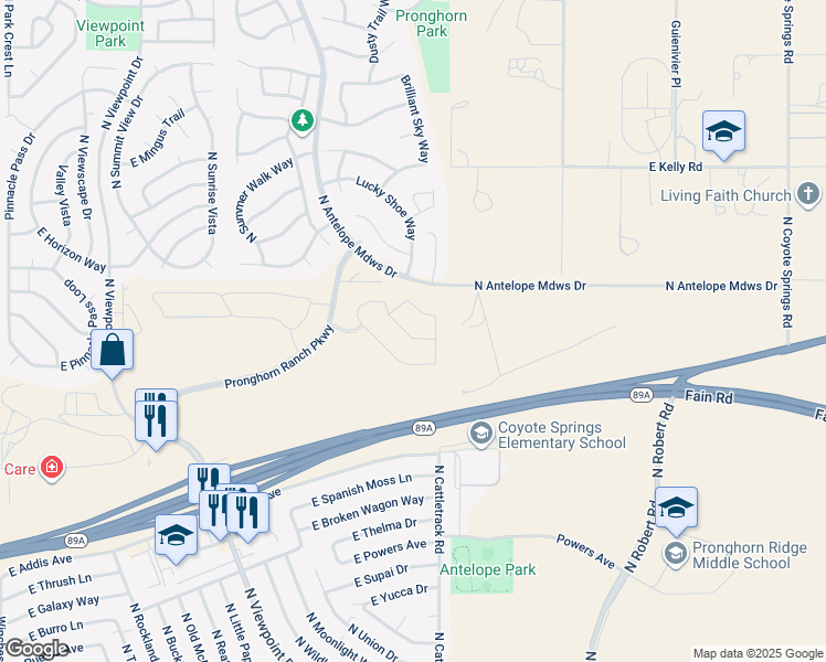 map of restaurants, bars, coffee shops, grocery stores, and more near 7894 Huckleberry Trail in Prescott Valley