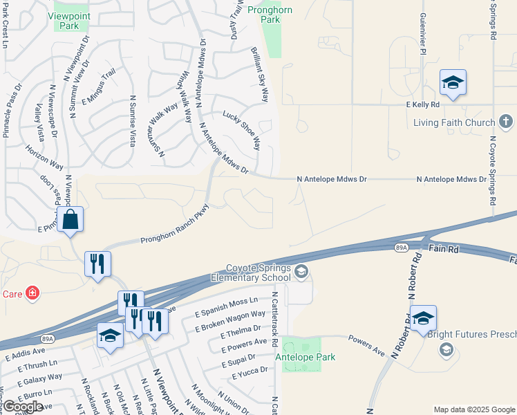 map of restaurants, bars, coffee shops, grocery stores, and more near 7894 Huckleberry Trail in Prescott Valley