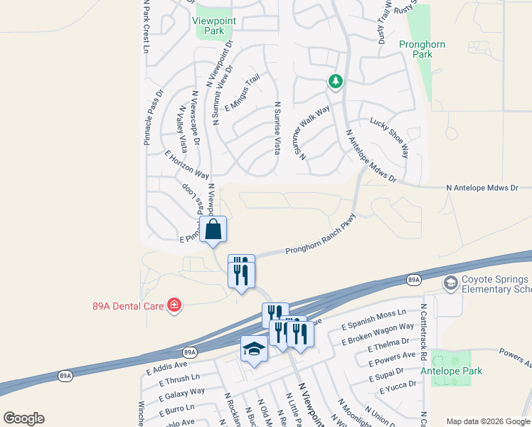 map of restaurants, bars, coffee shops, grocery stores, and more near 7073 North Sunrise Vista in Prescott Valley