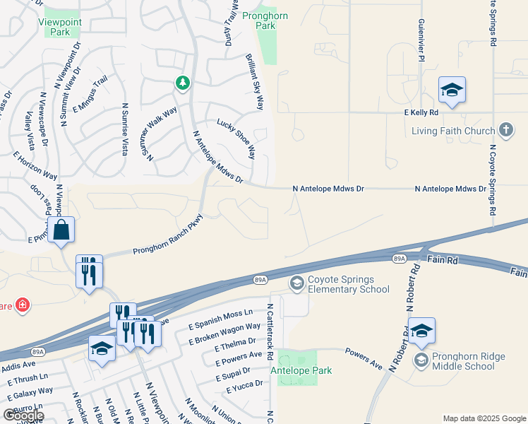map of restaurants, bars, coffee shops, grocery stores, and more near 7915 East Harmony Way in Prescott Valley