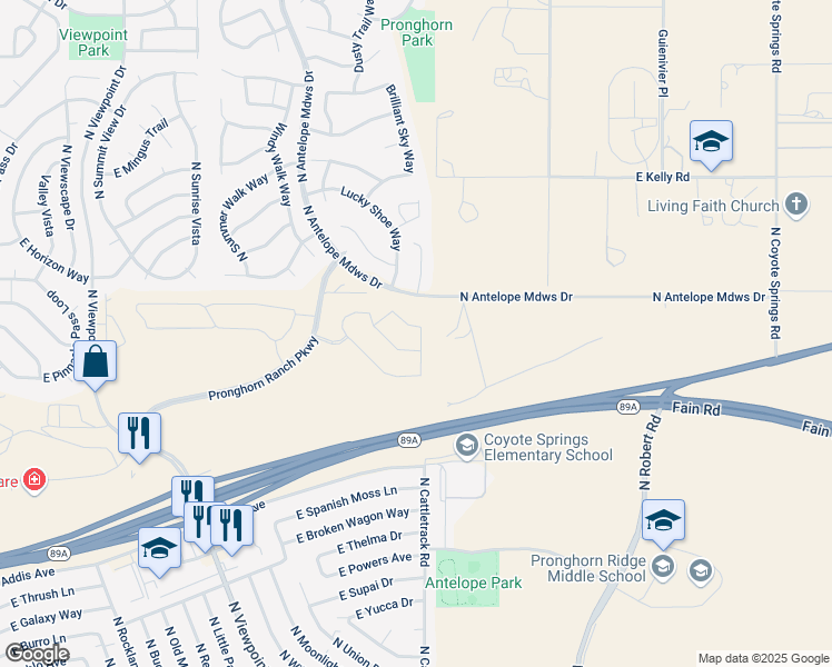 map of restaurants, bars, coffee shops, grocery stores, and more near 7915 East Harmony Way in Prescott Valley