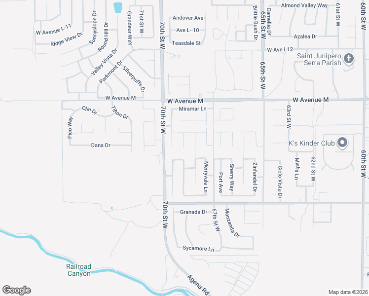 map of restaurants, bars, coffee shops, grocery stores, and more near Castello Lane in Palmdale