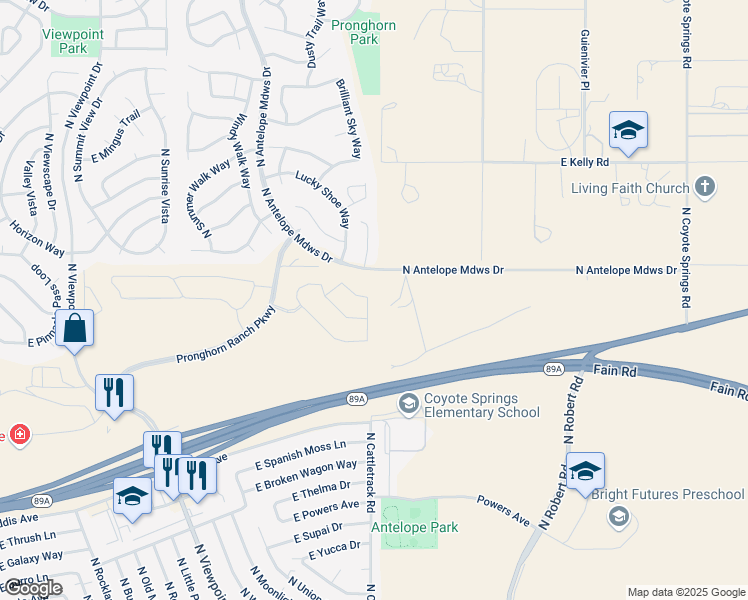 map of restaurants, bars, coffee shops, grocery stores, and more near 6899 North Killdeer Trail in Prescott Valley