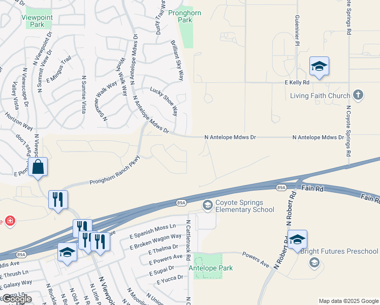 map of restaurants, bars, coffee shops, grocery stores, and more near 6899 North Killdeer Trail in Prescott Valley