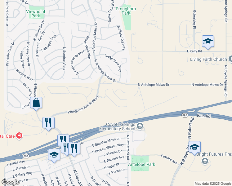 map of restaurants, bars, coffee shops, grocery stores, and more near 7860 Huckleberry Trail in Prescott Valley
