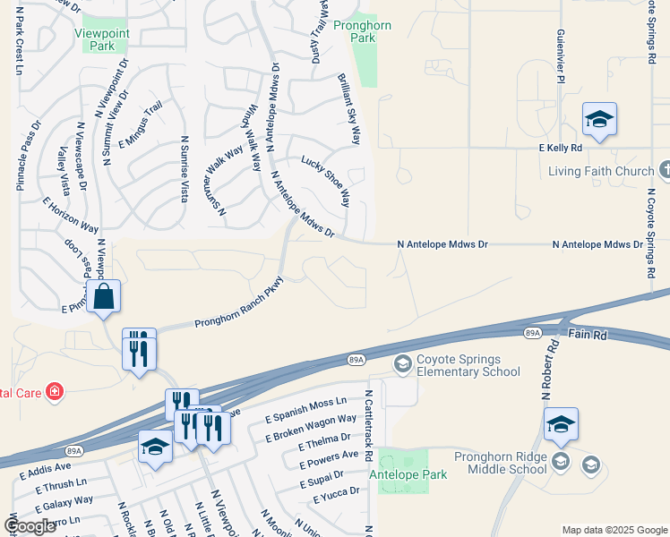 map of restaurants, bars, coffee shops, grocery stores, and more near 7860 Huckleberry Trail in Prescott Valley