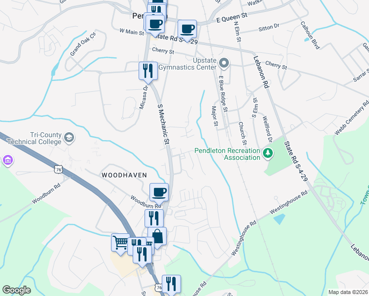 map of restaurants, bars, coffee shops, grocery stores, and more near in Pendleton