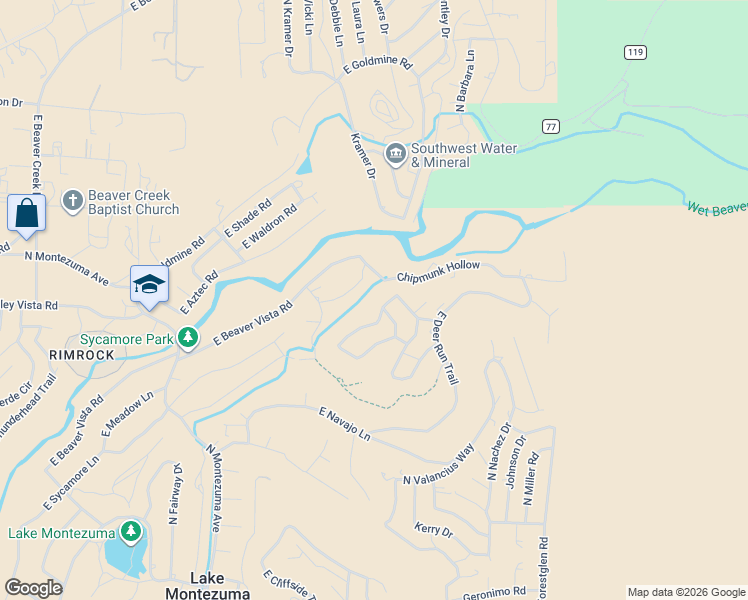 map of restaurants, bars, coffee shops, grocery stores, and more near 4540 Roundup Road in Lake Montezuma