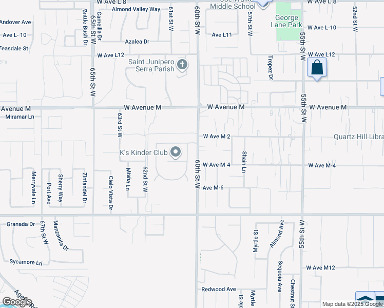 map of restaurants, bars, coffee shops, grocery stores, and more near 41820 Stratford Circle in Palmdale