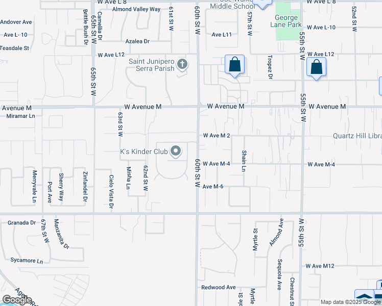 map of restaurants, bars, coffee shops, grocery stores, and more near 41820 Stratford Circle in Palmdale