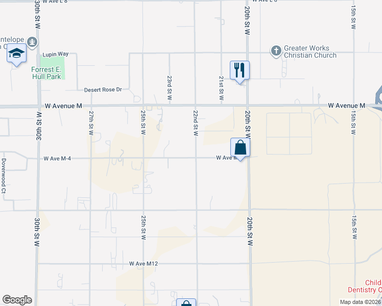 map of restaurants, bars, coffee shops, grocery stores, and more near 41809 22nd Street West in Palmdale