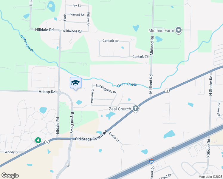 map of restaurants, bars, coffee shops, grocery stores, and more near 5330 Buckingham Place in Bryant
