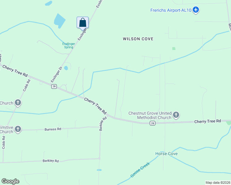 map of restaurants, bars, coffee shops, grocery stores, and more near 493 Cherry Tree Road in Gurley