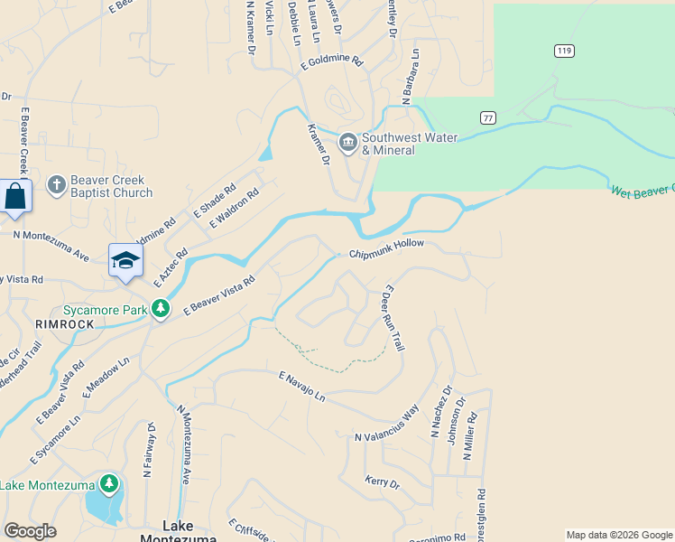 map of restaurants, bars, coffee shops, grocery stores, and more near 4540 Roundup Road in Lake Montezuma