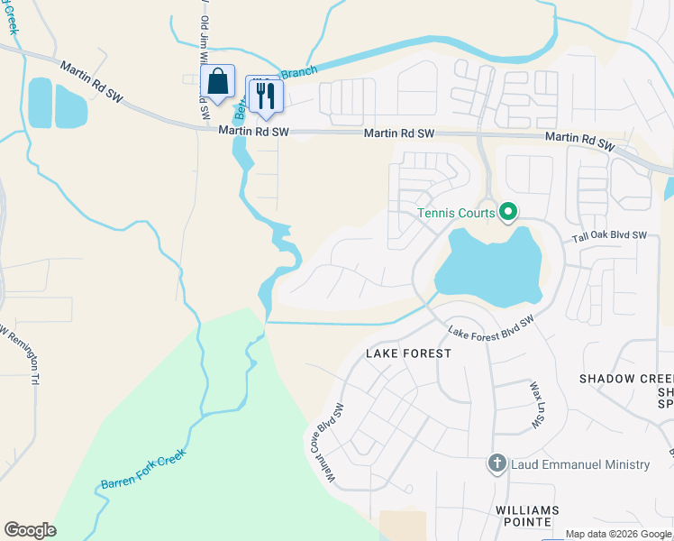 map of restaurants, bars, coffee shops, grocery stores, and more near 19 Elm Ridge Boulevard Southwest in Huntsville