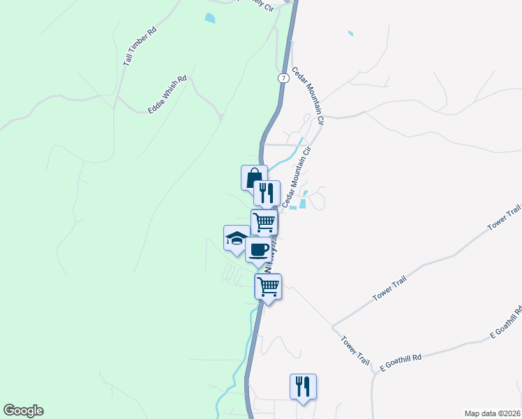 map of restaurants, bars, coffee shops, grocery stores, and more near 147 Jewell Meeks Trail in Hot Springs