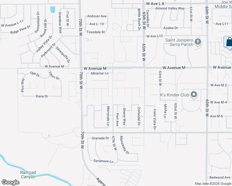 map of restaurants, bars, coffee shops, grocery stores, and more near 41833 Grenache Lane in Palmdale