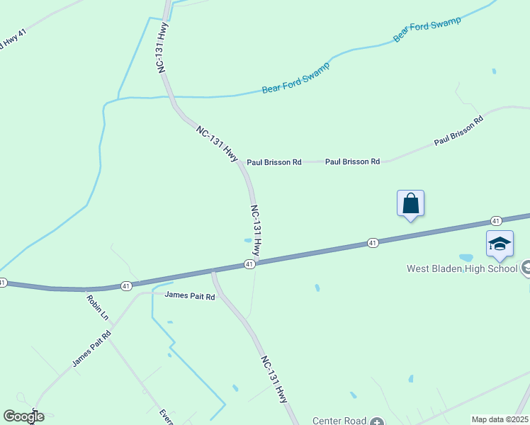 map of restaurants, bars, coffee shops, grocery stores, and more near 6743 North Carolina 131 Highway in Bladenboro