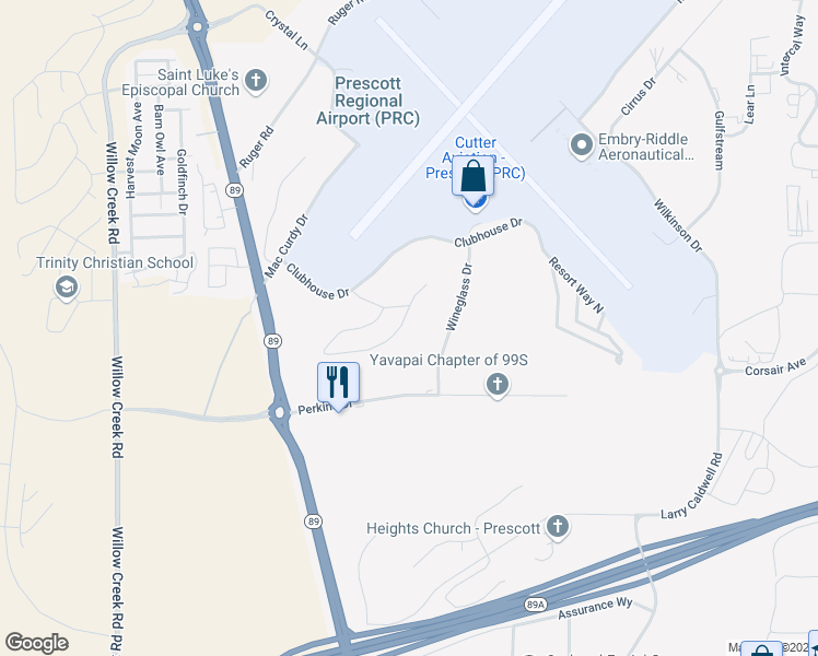 map of restaurants, bars, coffee shops, grocery stores, and more near 3 Walking Diamond Drive in Prescott