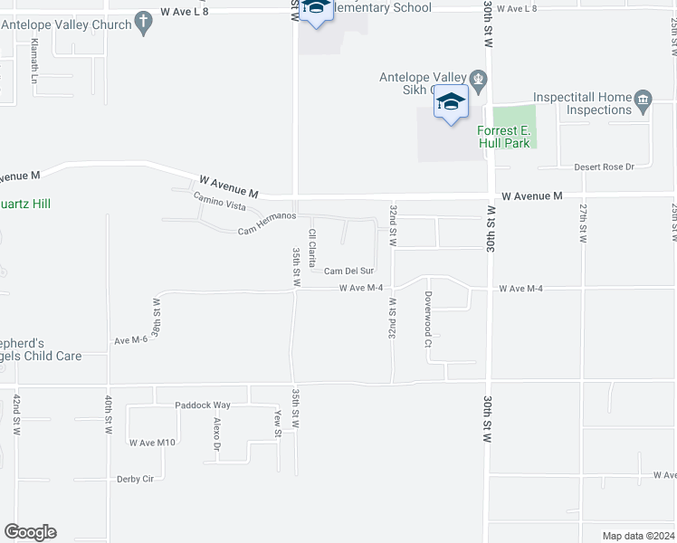 map of restaurants, bars, coffee shops, grocery stores, and more near Camino Del Sur in Lancaster