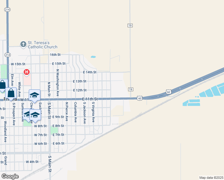 map of restaurants, bars, coffee shops, grocery stores, and more near East 11th Street in Friona