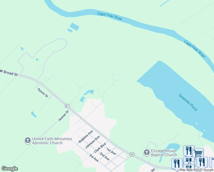map of restaurants, bars, coffee shops, grocery stores, and more near 405 Harwood Street in Elizabethtown