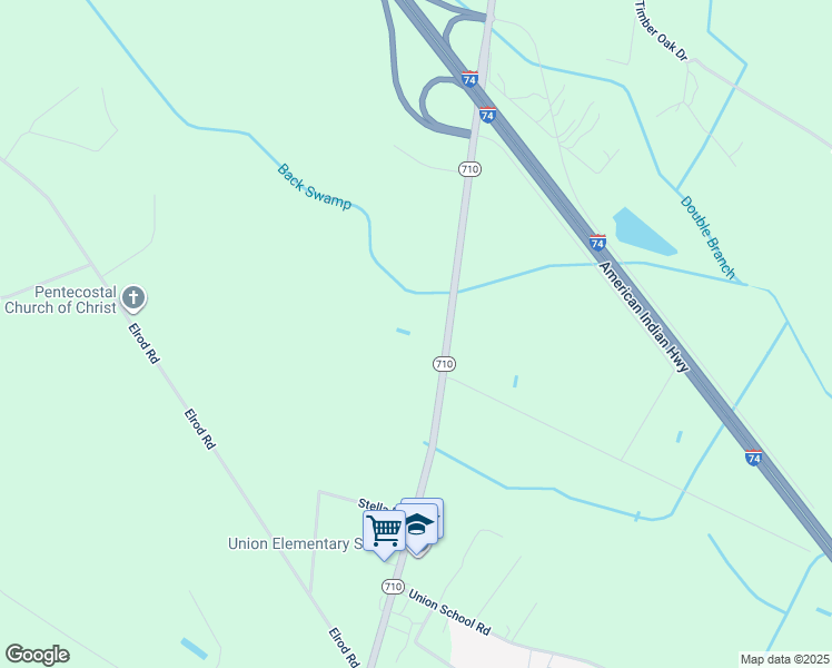 map of restaurants, bars, coffee shops, grocery stores, and more near North Carolina 710 in Rowland