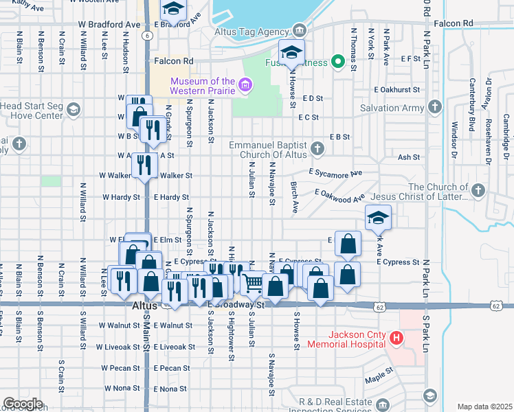 map of restaurants, bars, coffee shops, grocery stores, and more near in Altus