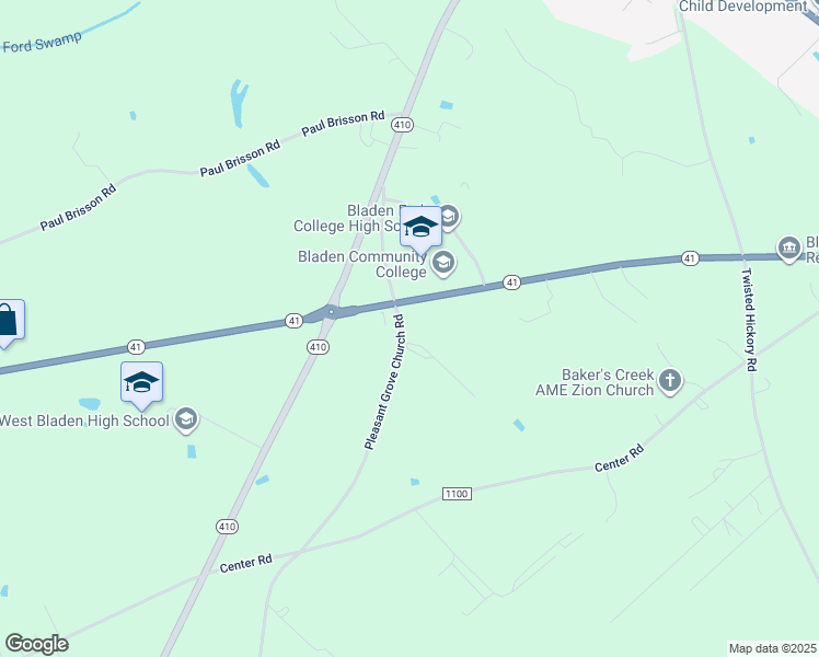 map of restaurants, bars, coffee shops, grocery stores, and more near 321 Pleasant Grove Church Road in Bladenboro