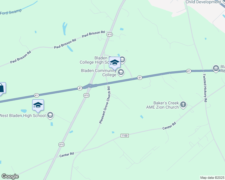 map of restaurants, bars, coffee shops, grocery stores, and more near 321 Pleasant Grove Church Road in Bladenboro