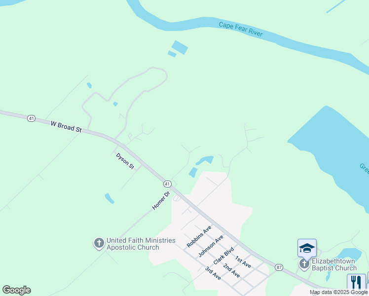 map of restaurants, bars, coffee shops, grocery stores, and more near Wildwood Street in Elizabethtown