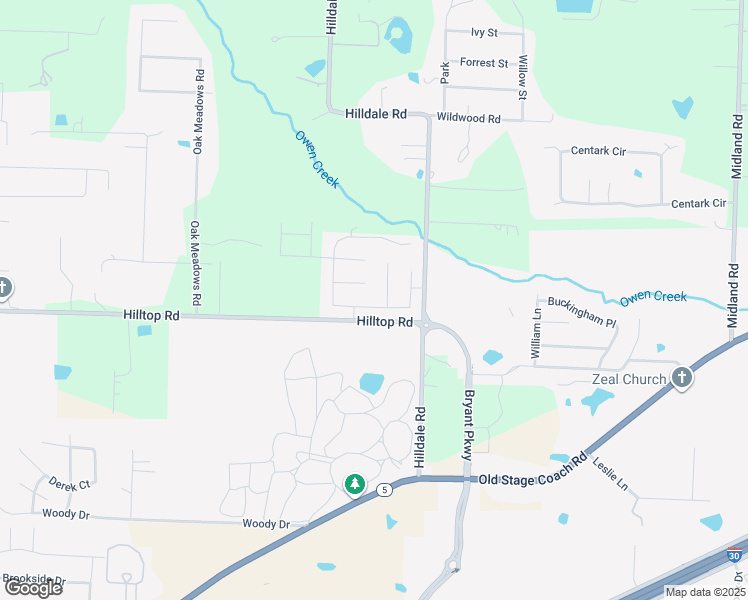 map of restaurants, bars, coffee shops, grocery stores, and more near 1180 Oak Glenn Loop in Bryant